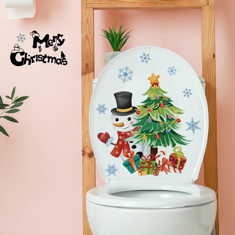 BASEMMAHER 2Pcs Christmas Toilet Stickers Xmas Christmas Tree Snowflake Snowman Pattern Wall Decals Window Glass Bathroom Self-Adhesive Stickers Decoration for Home Decor Merry Christmas Supplies - Image 2